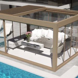 Pergola bioclimatica Diesis retrattile con vetrate scorrevoli