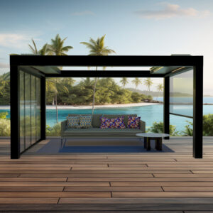 Pergola bioclimatica con apertura centrale. Narciso.